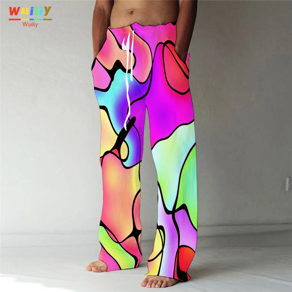 Men's Rainbow Straight Trousers 3D Print Elastic Drawstring Design Front Pocket Pants Graphic Colorful Pattern Comfort Soft