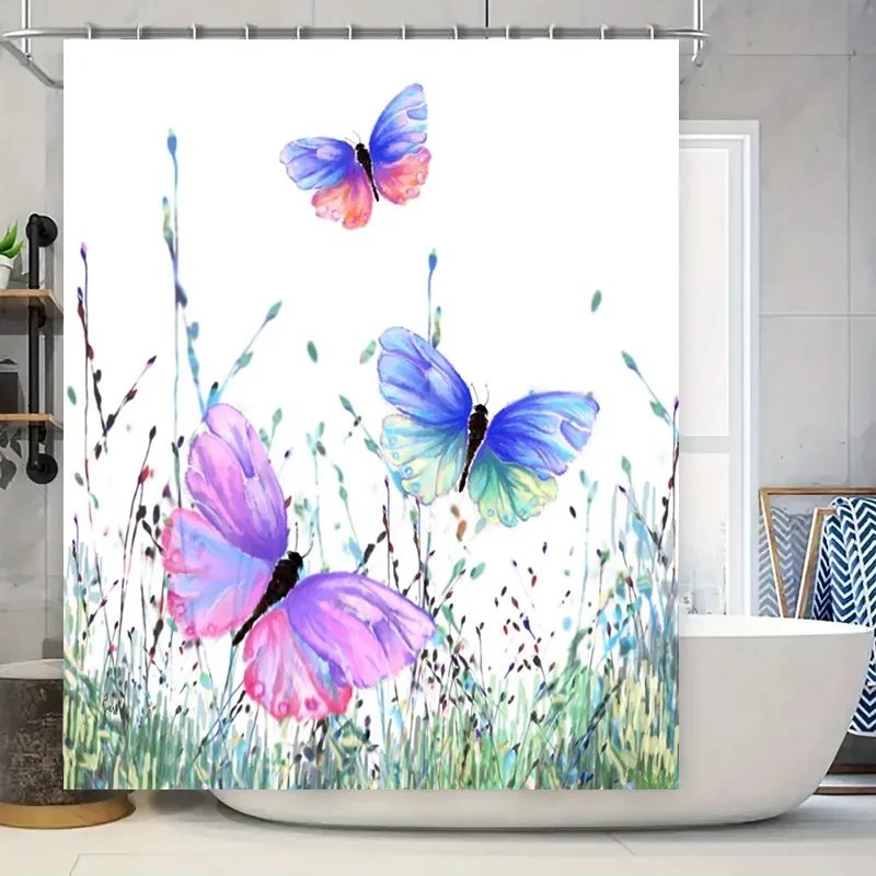

Восхитительная занавеска для душа с бабочкой для декора вашей ванной комнаты, розовая, синяя, с акварельным принтом, водонепроницаемая тканевая занавеска для душа