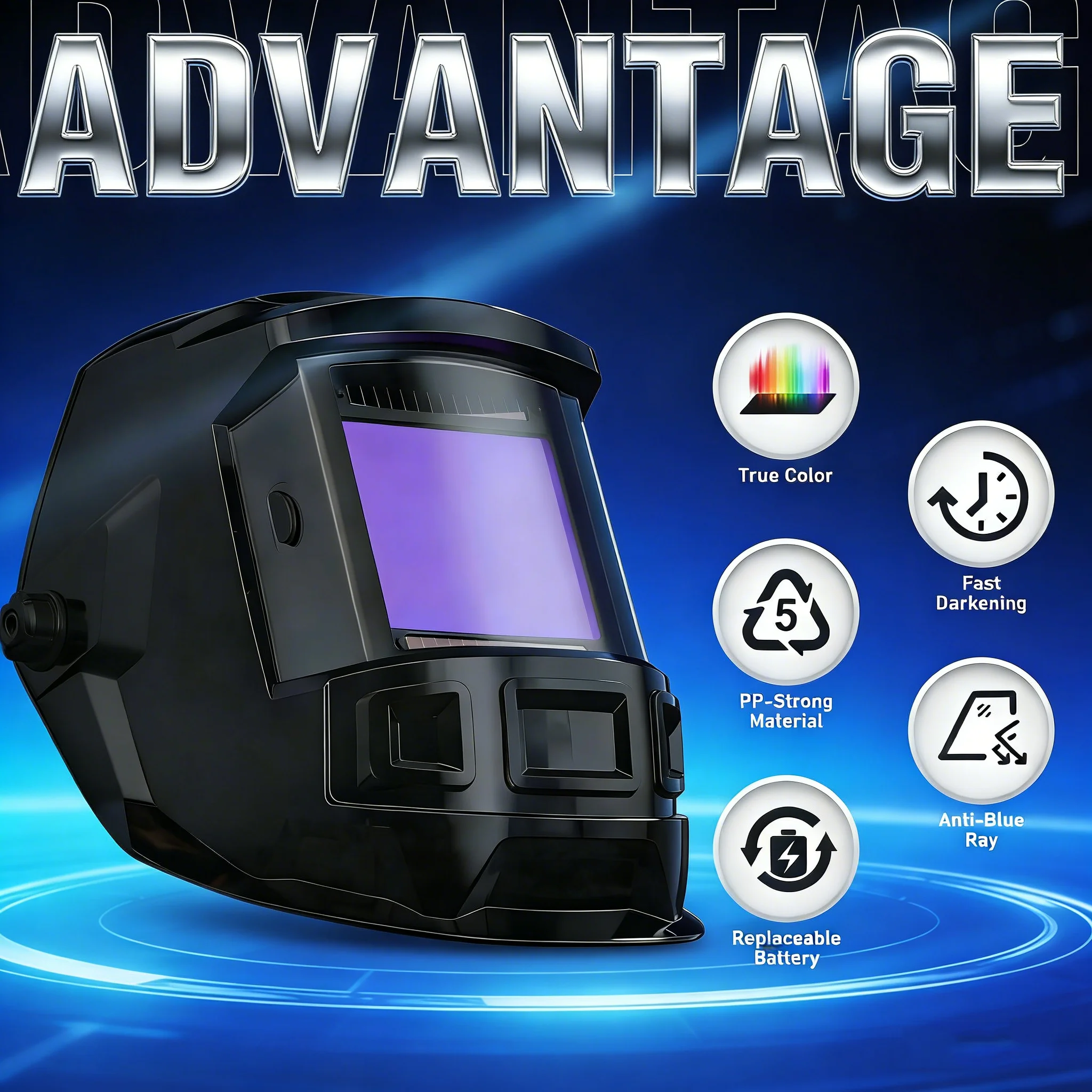 Auto Darkening Welding Helmet, Blue Light Blocking, 1/1/1/2 True Color Wide Shade 4/9-13 Welder Mask for TIG MIG ARC