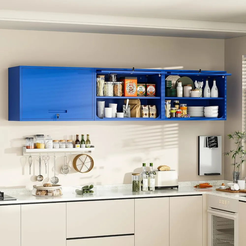 ロック可能な金属製ガレージキャビネット、跳ね上げ式ドア付き、高さ21.6インチの壁掛け収納キャビネット、ホームオフィスや地下室の整理に