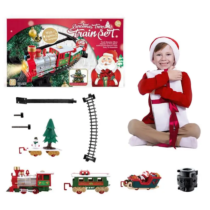 

Christmas Train Set Animated Train Around The Tree Locomotive Railway Car Playsets Gift With Lights Sound Easy Assemble Decor