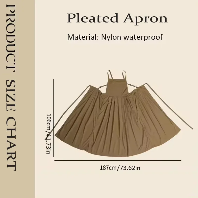 2024 Summer Long Pleated Waterproof Apron with Pockets Women Widened Painting Cooking Pinafore Nail Waiter Beauty Kitchen Apron