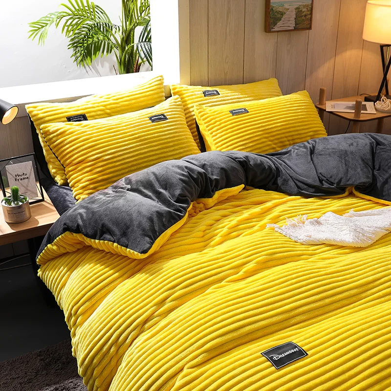 Yellow Color Velvet Duvet Cover Winter Warmth Thick Bedding Set Double Quilt Cover Twin Queen King Comforter Cover 200×230cm