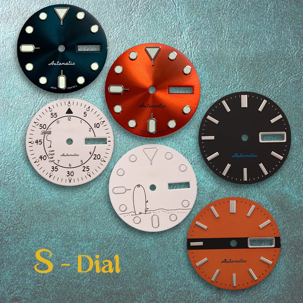 28,5 mm S-S-Logo SKX007 oder Cartoon-Hundezifferblatt, Taucherzifferblatt, geeignet für NH36-Uhrwerk, grün leuchtendes Uhrenmodifikationszubehör