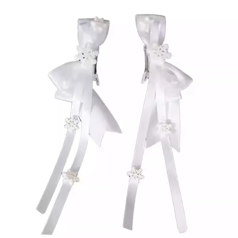 1 Pair White Snowflake Lace Bows Hair Clip Girls Wedding Headwear Hairpins Ribbon Barrettes Lolita Headdress Hair Accessories