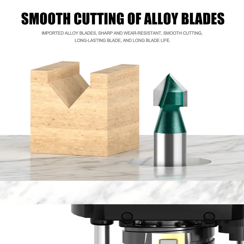 1PC 1/4 "6MM Gambo Fresa di Grado Professionale 90 Gradi a Forma di V Router Bit Piastra in alluminio-plastica Sbozzare Parete pieghevole