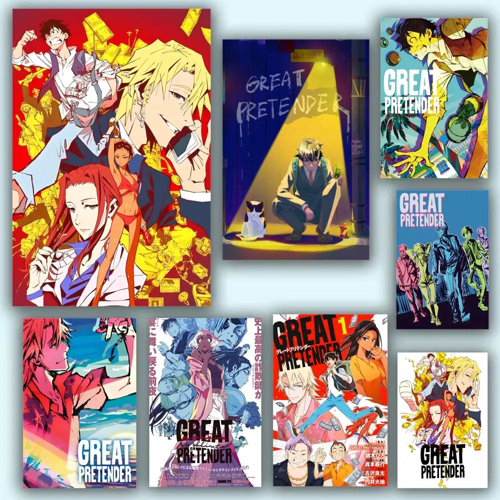 Impressão artística de parede resistente ao desbotamento, com pintura de anime Great Pretender, pôster decorativo vibrante e não pegajoso para casa e bar