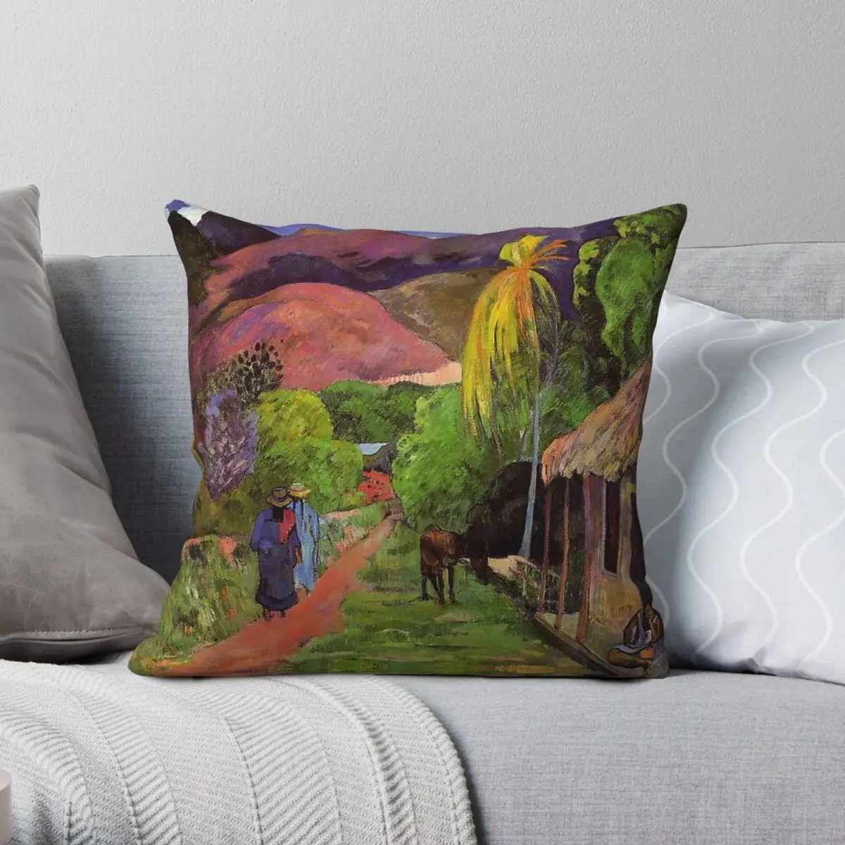 Paul Gauguin Street In Tahiti Pillowcase Polyester Linen Velvet Pattern Zip Decorative Throw Pillow Case Home Cushion Cover