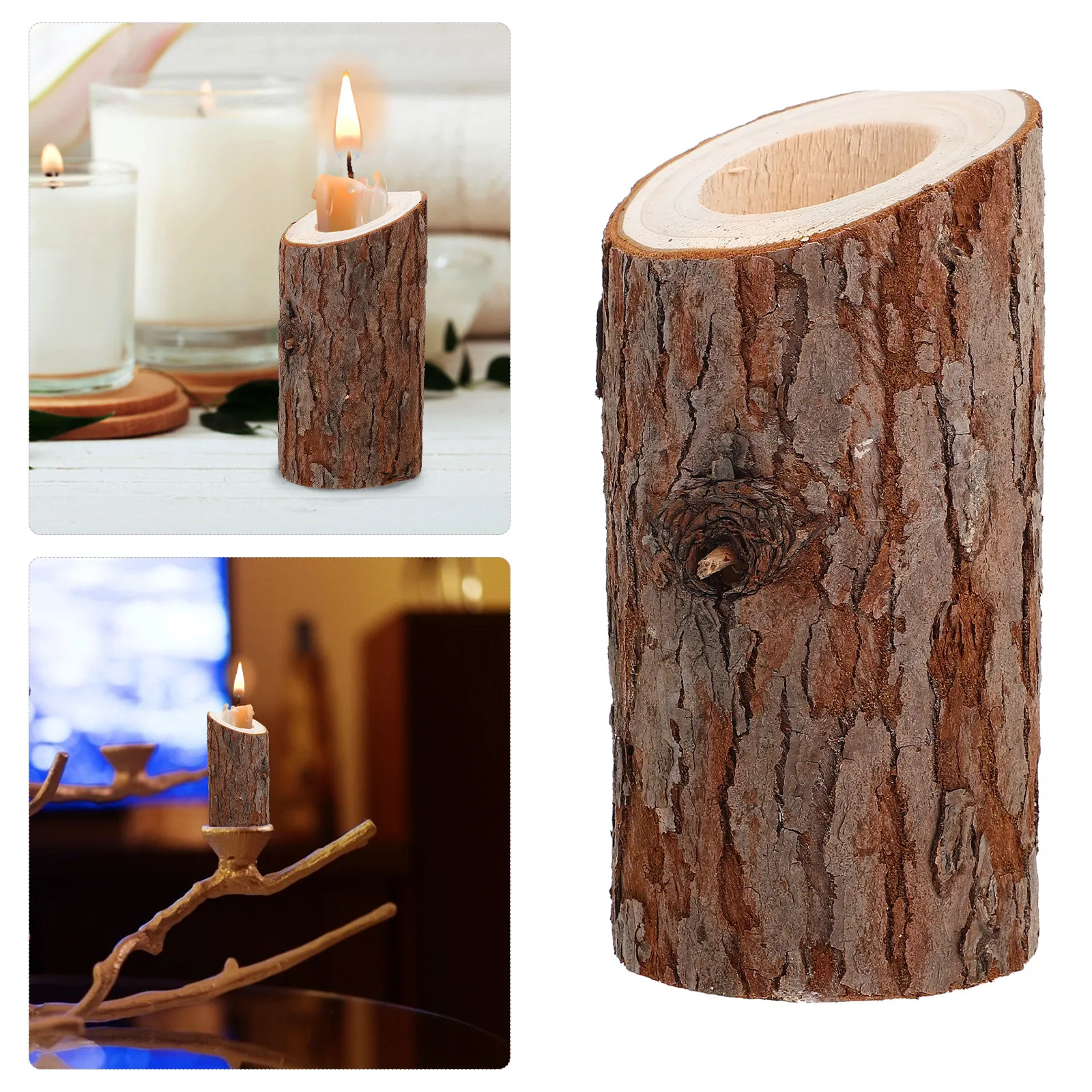 Wooden Bevel Candle Holder for Wedding, Party & Home Decor – Romantic Simple Style Candlestick Stand