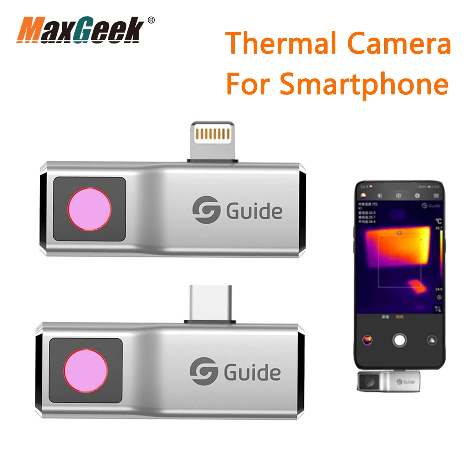 Maxgeek Guide Mobir Air 120 x 90 Thermal Imaging Camera Mobile Phone Thermal Imager Silver for Android for iPhone iOS