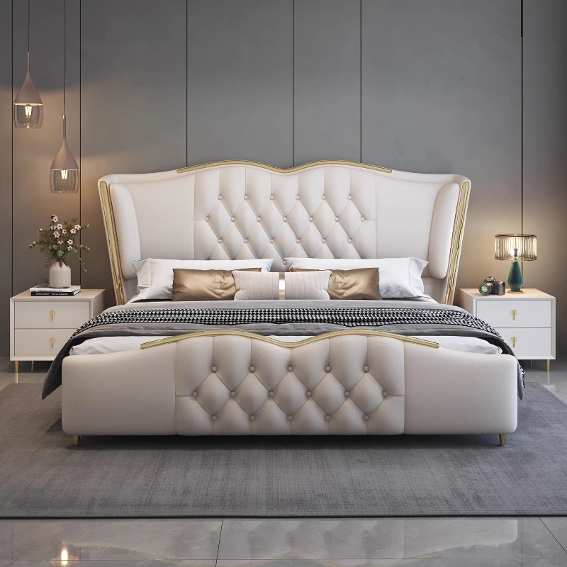 h*-180x200cm Artificial Leather modern Double bed super king size frame Headboard wooden bed bedroom home Furniture^