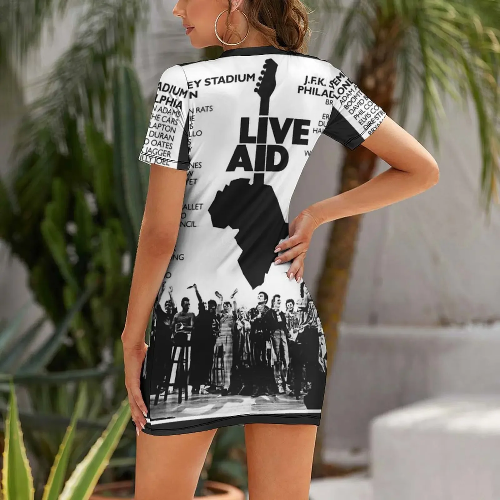 Live Aid-Robe à manches courtes pour femme, t-shirt classique, costume d'été, 2024