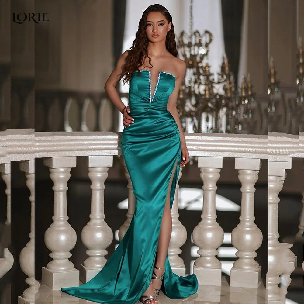 

LORIE Dark Green Evening Dresses Sequins Low-Cut Arabia Off Shoulder Mermaid Celebrity Gowns Pleat Side Slit Bodycon Party Gown