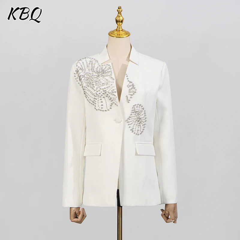 

KBQ Solid Spliced Diamonds Slimming Blazer for Women Stand Collar Long Sleeve Spliced Button Chic Blazer Female Fashion Style