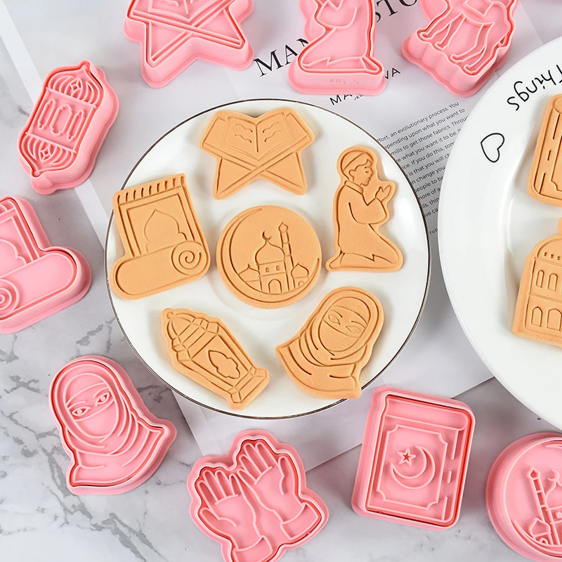 

6pcs/set Eid Mubarak Plastic 3D Mold Cartoon Ramadan Kareem DIY Pressable Biscuit Cookies Cutters Kitchen Baking Supplies