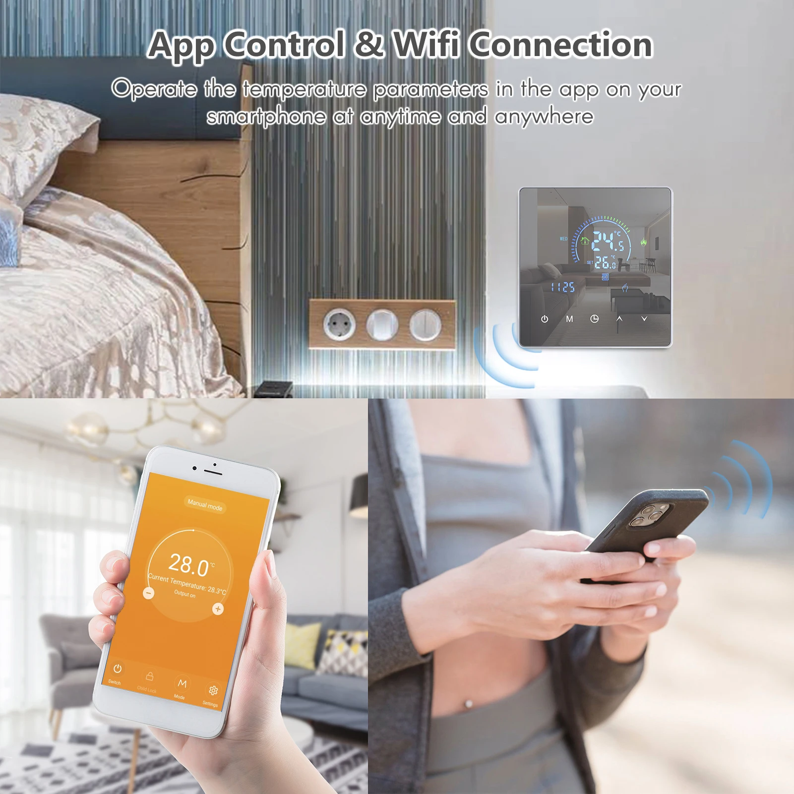 Termostato inteligente WiFi, controlador de temperatura para calefacción de agua, pantalla LCD, botón táctil, Control programable por aplicación
