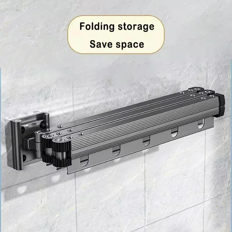 Tendedero de ropa plegable con montaje en pared de succión con poste de extensión de ventosa retráctil, tendedero de ropa reutilizable de 3 pliegues