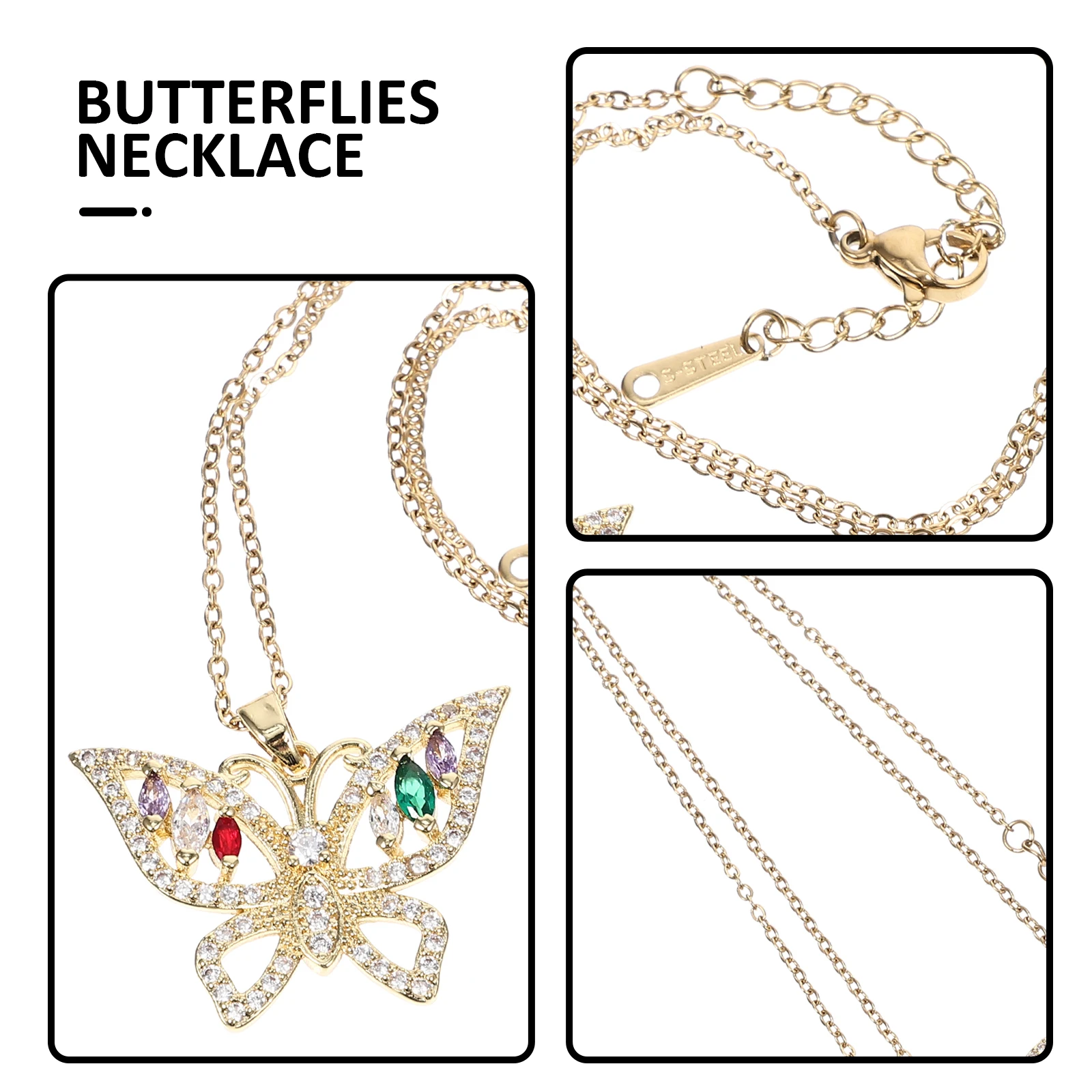 

Butterfly Pendant Necklace Colored Zircon Charms Elegant Fashion Accessories Women Girls Jewelry Gift Ideas Necklaces
