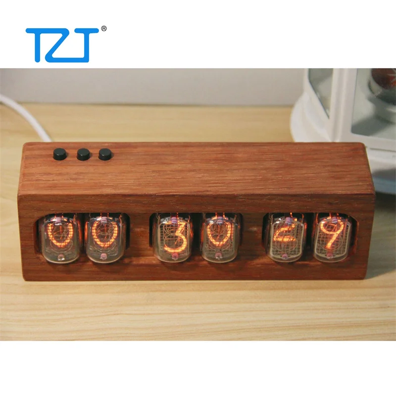 TZT NiXie Clock Electronic Tube 6-Bit Digital LED Clock IN12 African Padauk for DIY Ornaments