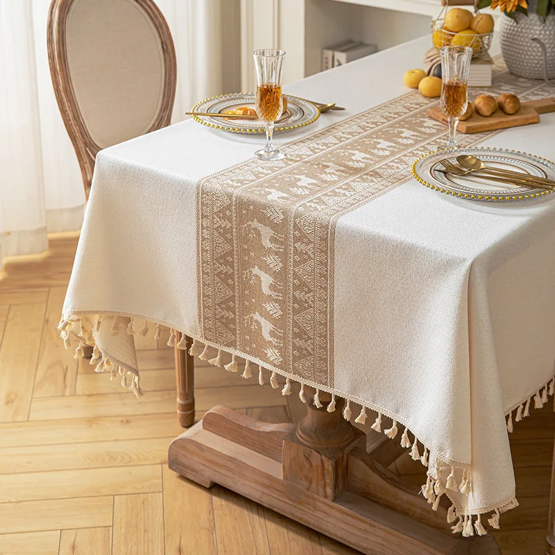 

Christmas deer tablecloth cotton linen fabric dining table cloth light luxury high-end rectangular tablecloth