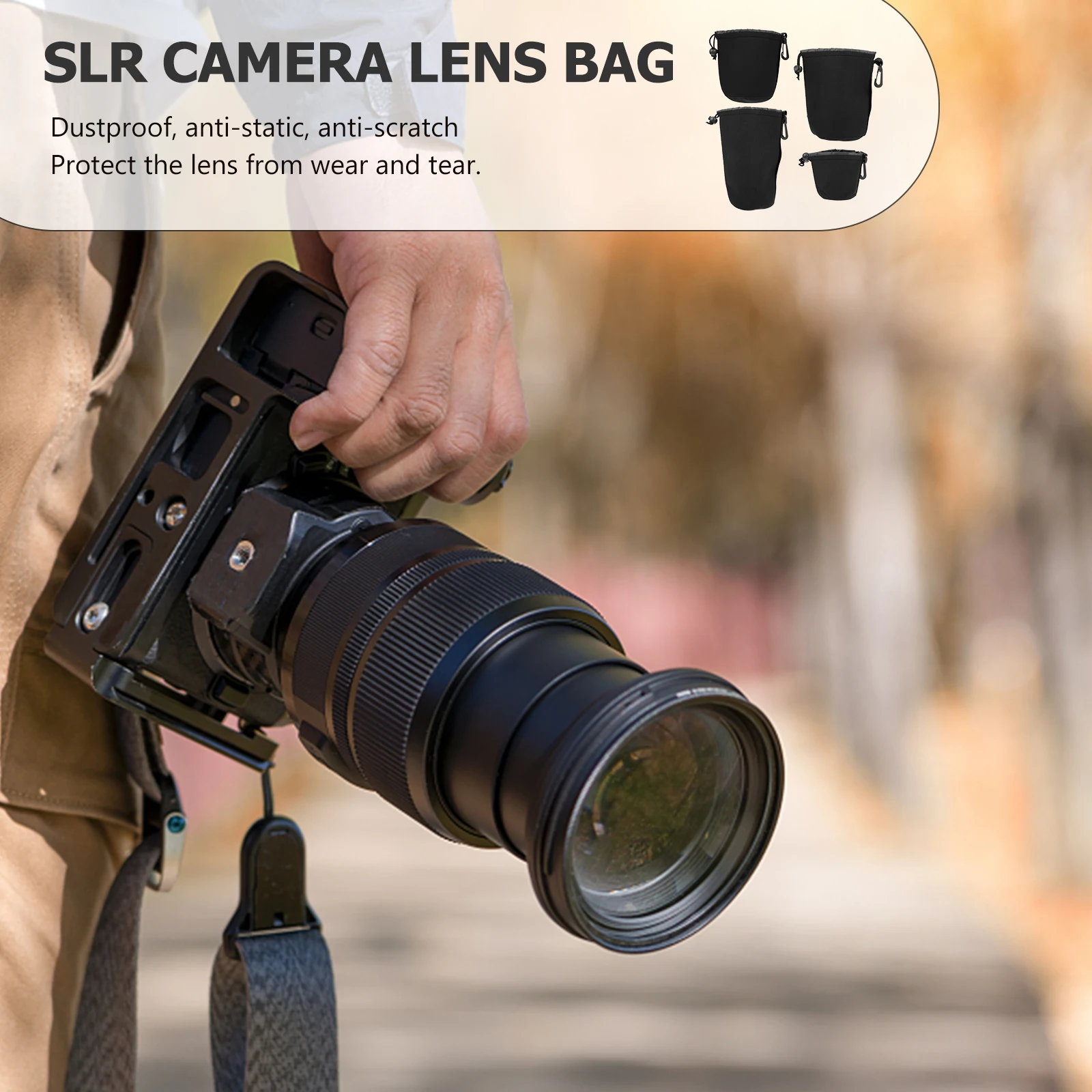 

4Pcs Neoprene Camera Lens Case Protective Pouch Belt Hook Hanging Waterproof Dustproof Shockproof Storage Bag for Dslr