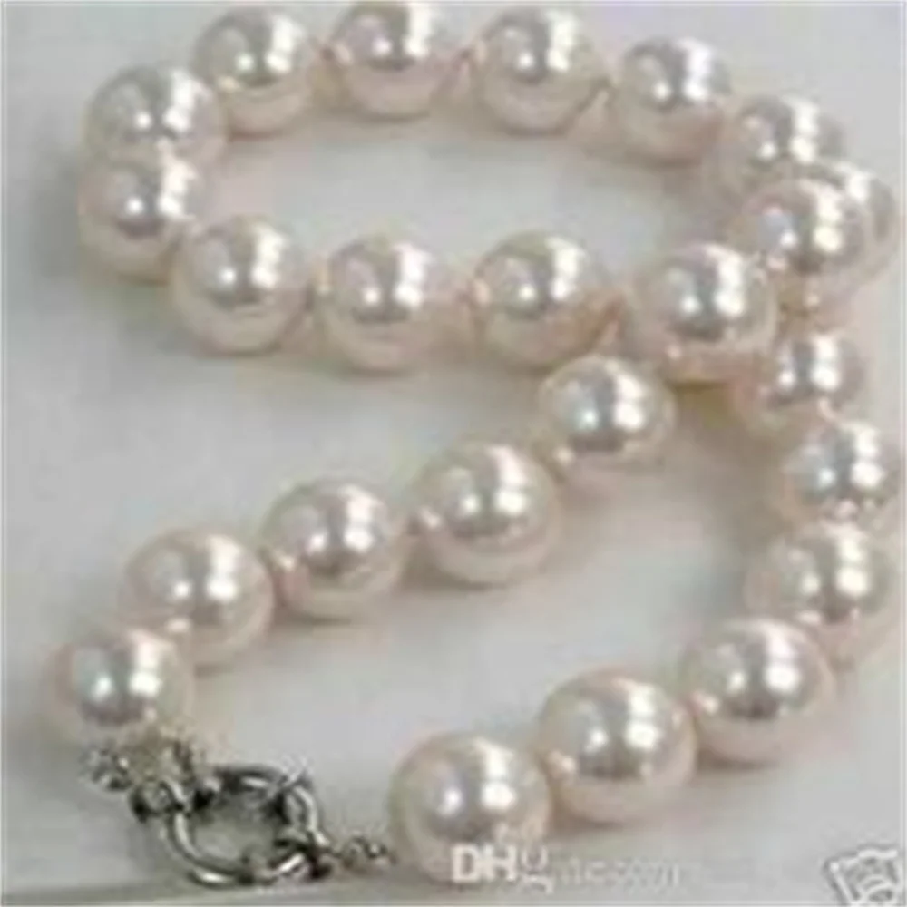 BEAUTIFUL 12MM WHITE SEA SHELL PEARL NECKLACE 18"k53