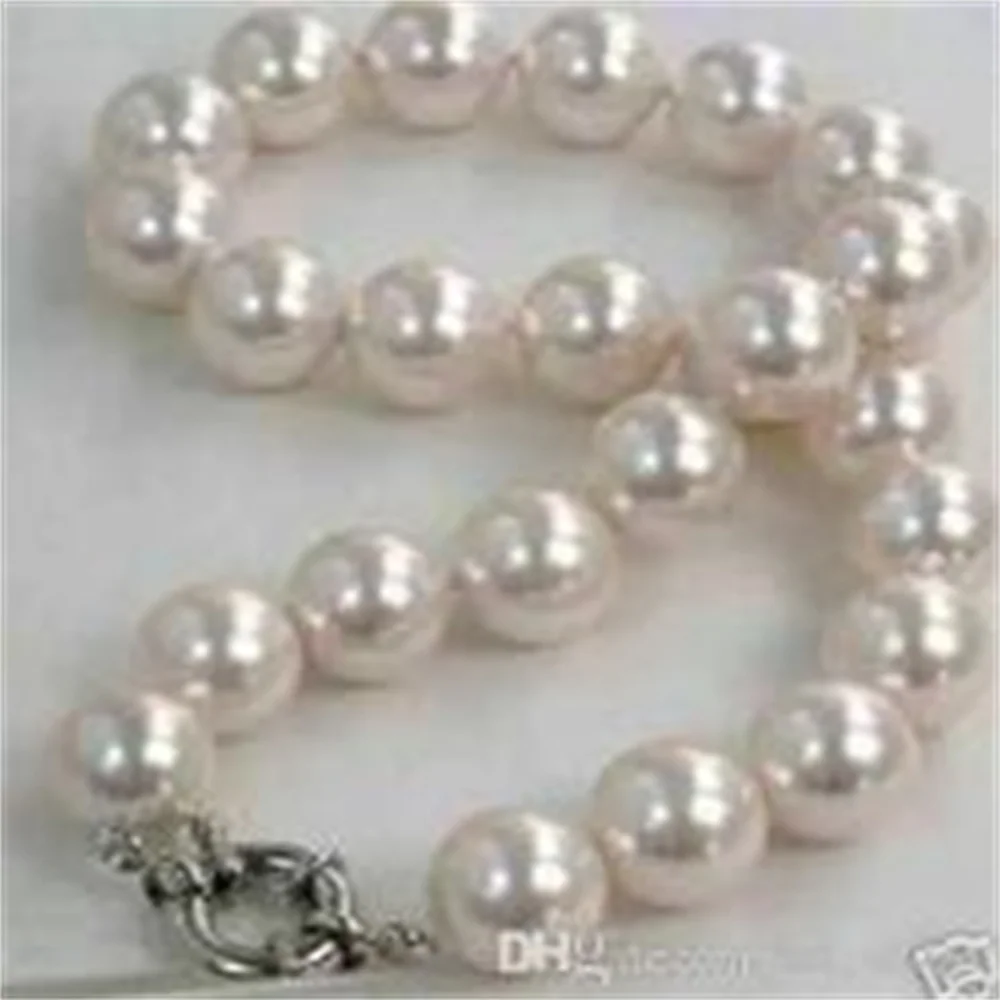 BEAUTIFUL 12MM WHITE SEA SHELL PEARL NECKLACE 18\