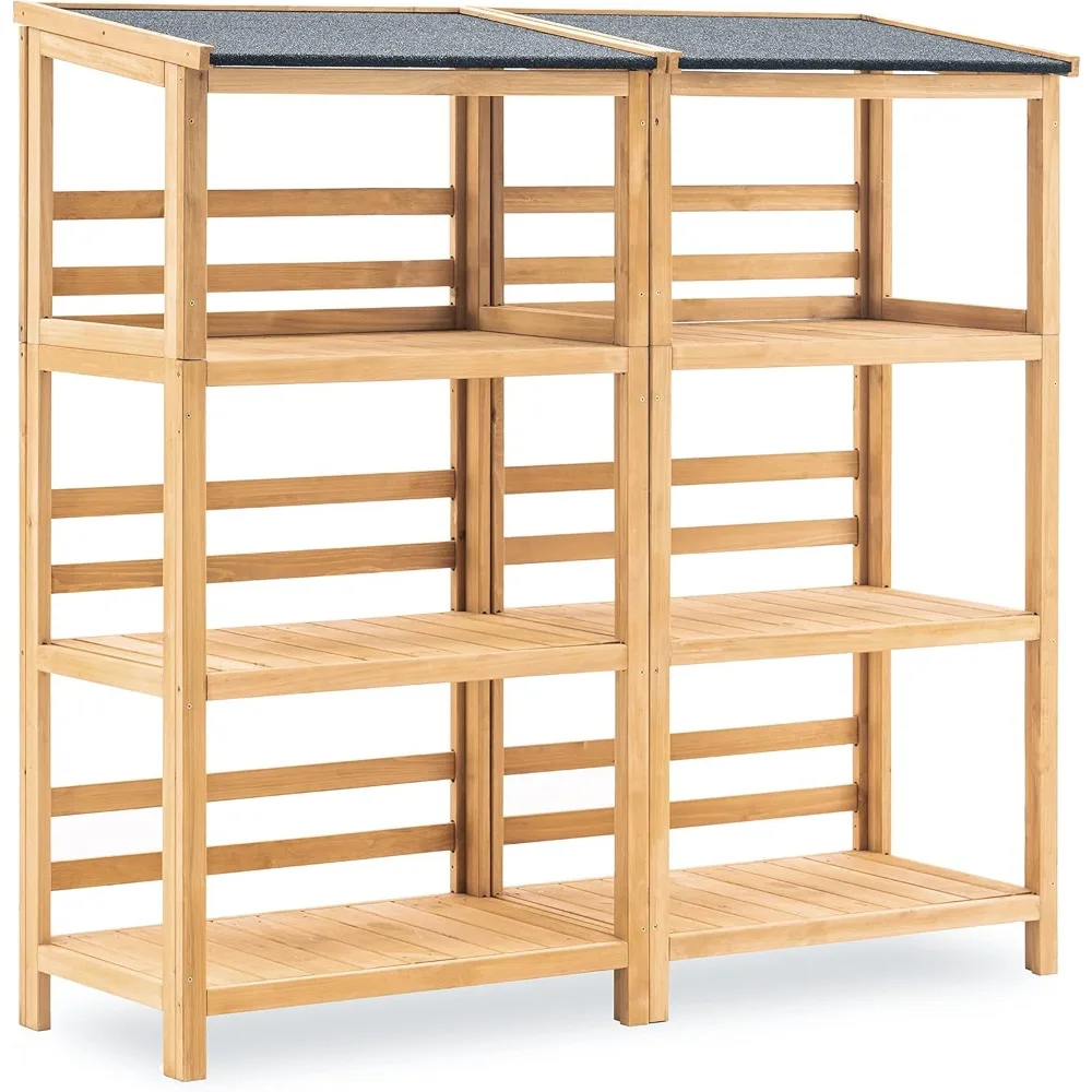 Three Tier Outdoor Shelves, Capacity Waterproof Roof, Sturdy Wooden Plant Stand, Garden Shed Patio Deck