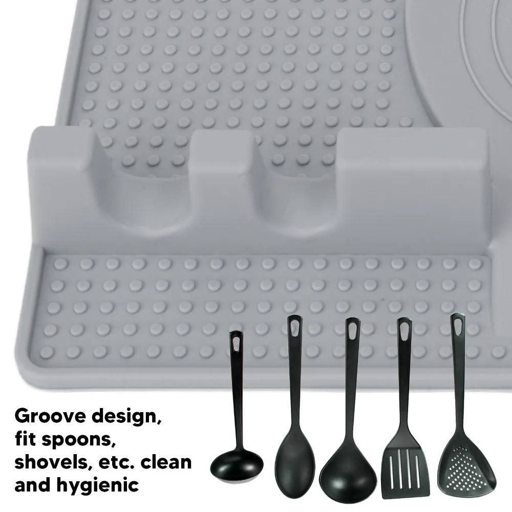 Food Grade Silicone Utensil Rest Foldable Structure Drainage Texture Pot Lid Rest Heat Resistant Non Slip Bottom Draining Mat