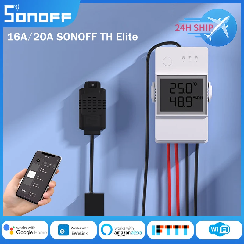 SONOFF 16A/20A TH Elite Smart Temperature And Humidity Monitoring Switch With LCD Display Smart Home Auto Mode Works Via eWelink