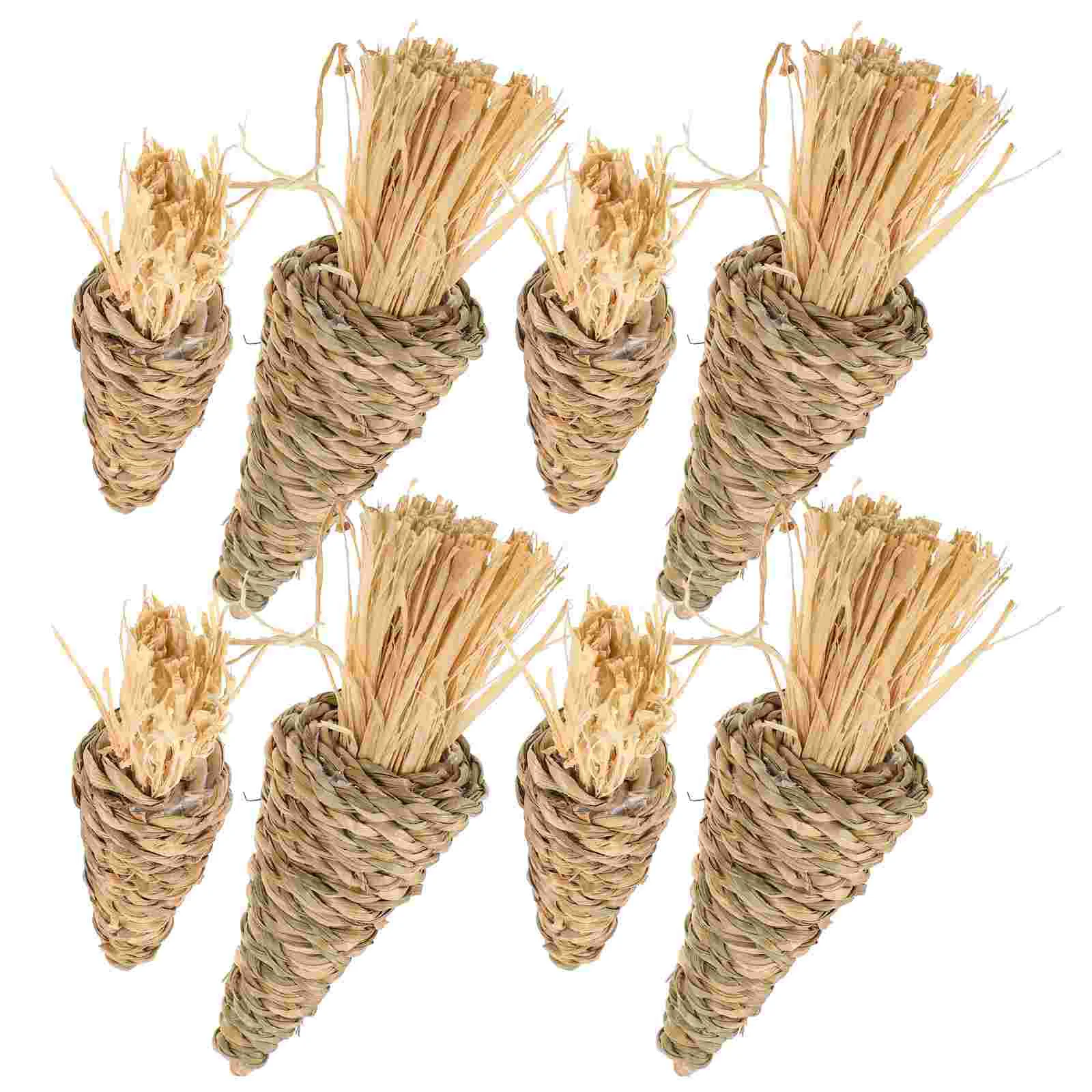 

8pcs Straw Woven Carrot Decorative naments 10cm Small 15cm Large Easter Hanging Garden Decor Supply Rustic Natural