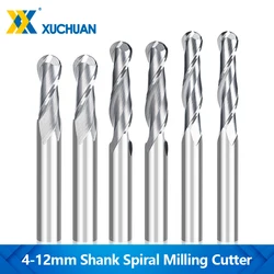 4-12mm Shank Spiral Milling Cutter 2 Flute Ball Nose End Mill Carbide CNC Engraving Carving Router Bit for Woodworking Tool