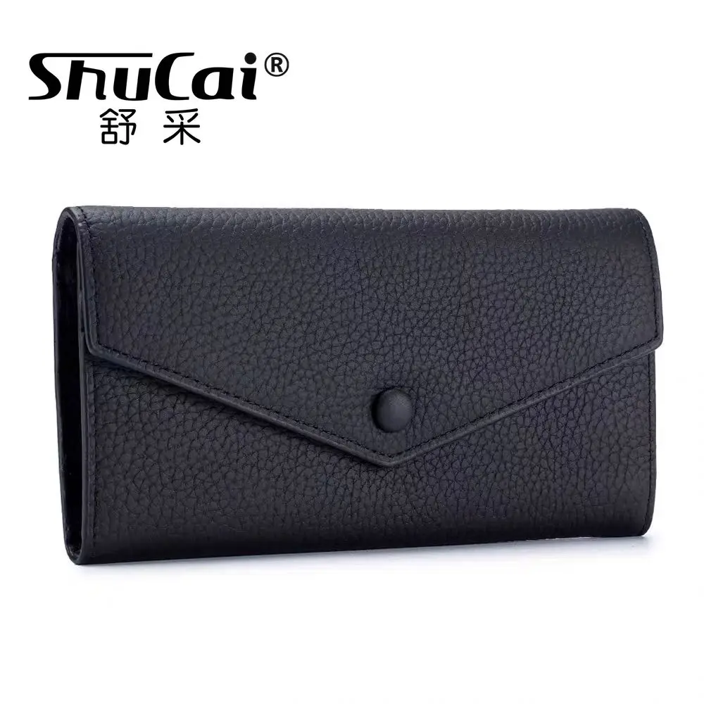 

Wallet for Women Genuine Leather Purse Short Long Cards Holder Tri-fold Coin Purse Card Case Packs Triangle Flap Buckle Cowhide