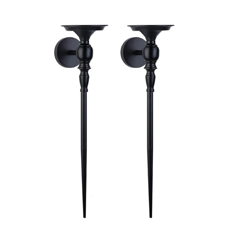 

Contemporary Vintage Black Wall Holders Set of 2 Metal Wall Sconces Candlestick Wall Art Decors for Modern Home