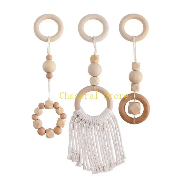E7CE 3Pcs/Set Nordic Baby Gym Frame Pendants Kids Room Decoration Gifts Wooden Clothes Rack Hanging for Play