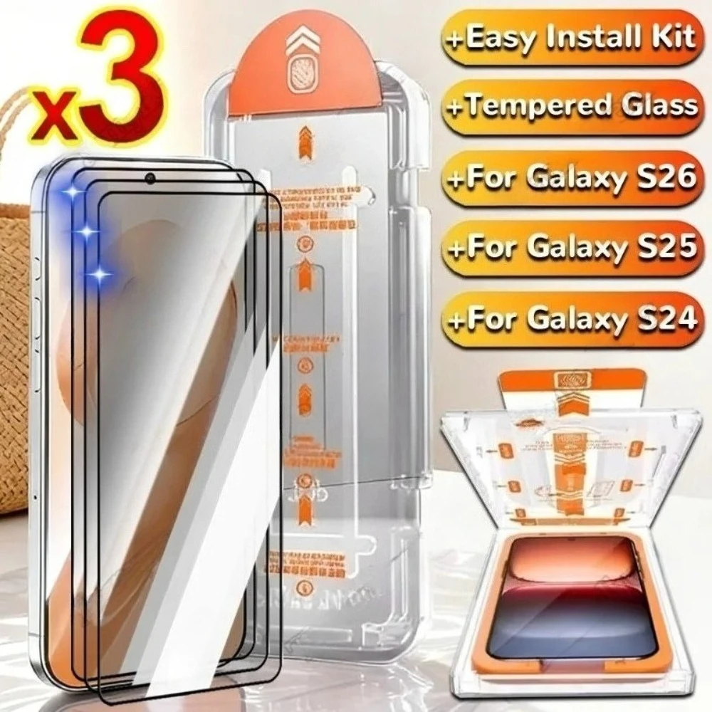 

3Pcs Full Cover Tempered Glass for Samsung Galaxy S26 S25 S24 Ultra S23 S22 S21 Plus S24 S25 FE One Click Installation Protector