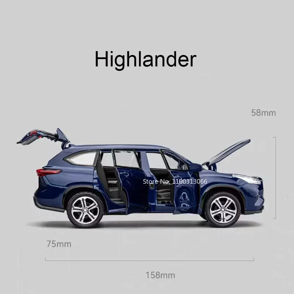 Land Cruiser Highlander en alliage 1:32, modèles de jouets, voitures, pneus en caoutchouc, véhicules miniatures, feu arrière, son SUV, cadeaux pour enfants en bas âge