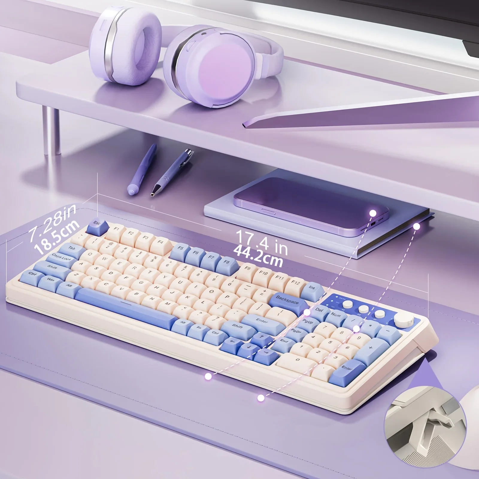 Keyboard Gaming, Keyboard mekanik kustom tiga Mode nirkabel/2.4GHz/USB-C dengan lampu latar RGB, Keyboard krem lucu dengan Media