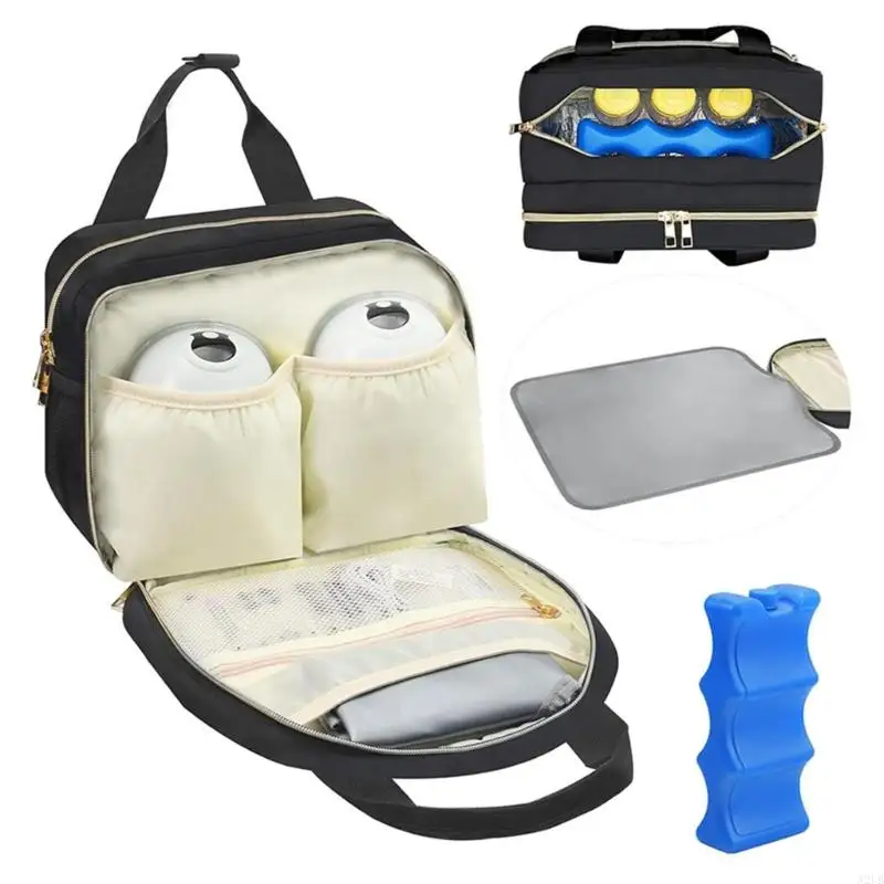 Convenient Breastmilk Cooling Bag Portable Handbag with Multiple Pocket Holds 6 Bottles for Daycare and Nursing Moms A2UB