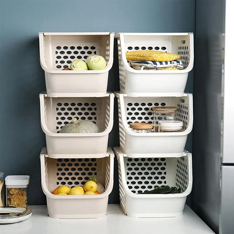 

Multifunctional Plastic Storage Basket Kitchen Household Fruits Washing Basket Children's Toy Storage Rack With Cover