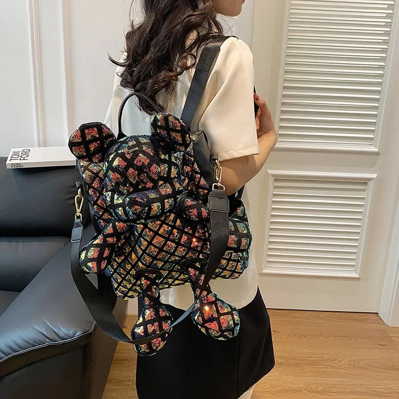 Women's Pink Mickey Mouse Shaped Tote Bag | Glitter Sequin Decor Soft Plush Cute Casual Daily Commute Shoulder Bag