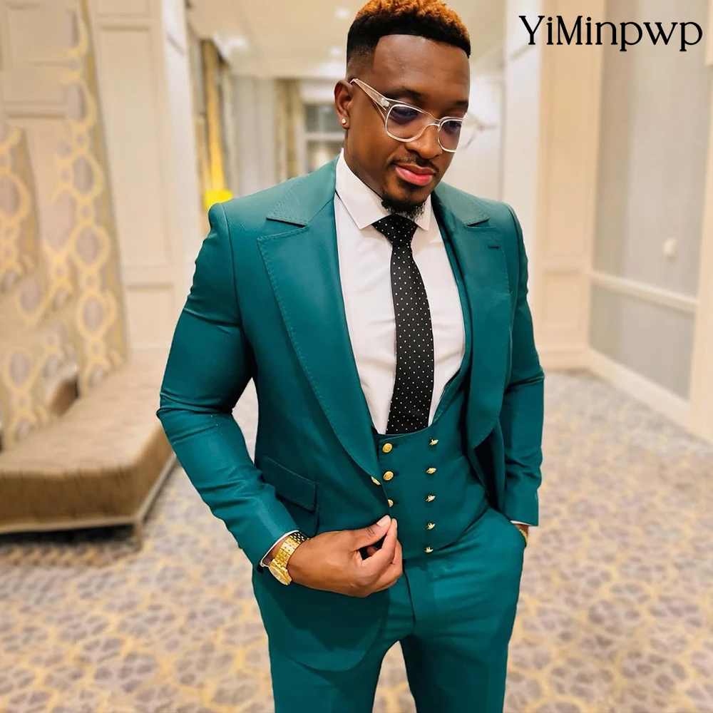 

YiMinpwp Dark Green Men's Suits 3 Piece Satin Formal Business Slim Fit Suit for Men New Groom Wedding Prom Party Suit XS-5XL