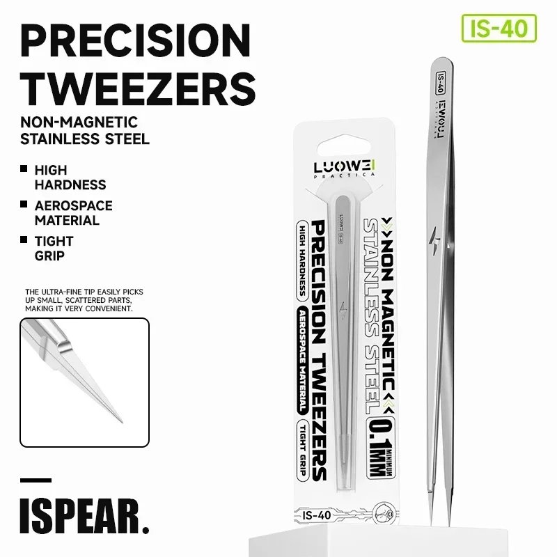 LUOWEI IS-40 High Precision Tweezers for Mobile Phone Repair High Hardness Ultra-fine Straight Tips Jump Wire Clamping Tools