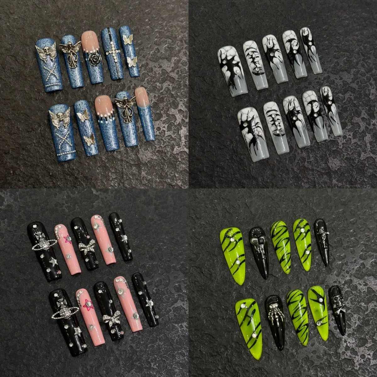 

2024New Fashion Dark Wind Artifical Press on Nails Originality Heavy Metal Wind Detachable Reusable Full Cover Nail Tip Art