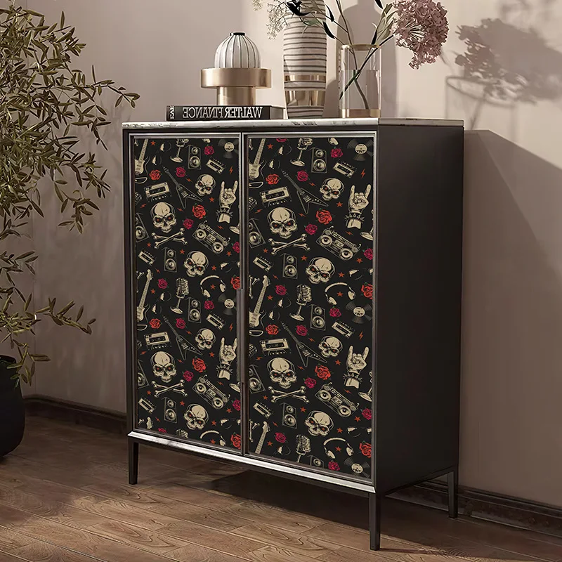 Rose Self Adhesive Flower Skull Wallpaper Wardrobe Decor Peel and Stick Luxury  Paper Contact   Sticker Halloween