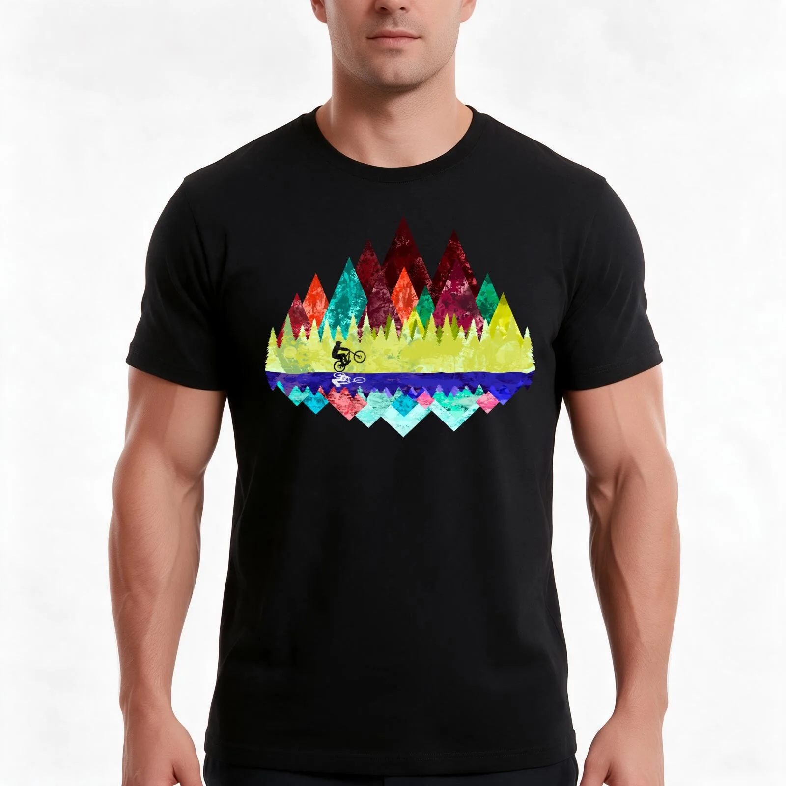 MTB Trails T-Shirt, Summer Casual Cotton Tee, Oversized Streetwear Tops, Vintage Graphic Print, Loose Fit Short Sleeve