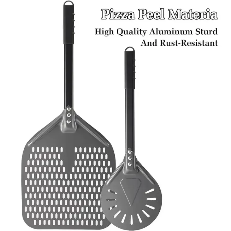 Espátula de pizza profissional de 7/9/12/14 polegadas, pá de alumínio perfurada, metal, casca de giro de pizza para acessórios de forno de pizza caseiro