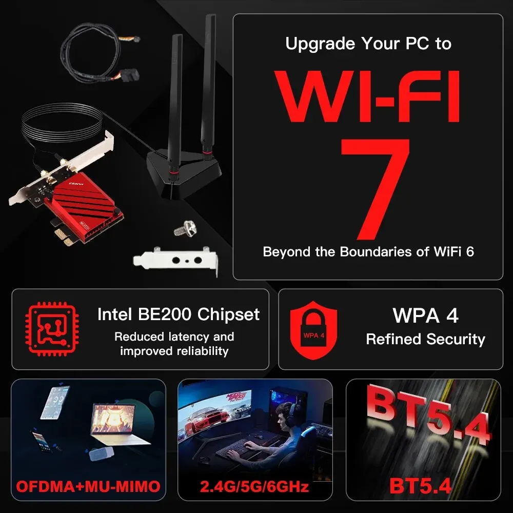 FENVI-Adaptateur PCIE WiFi 7, 8774Mbps BE200 BTAllemands Gaming, LeicBand 2.4G, 5G, 6GHz, Carte réseau sans fil de bureau, Adaptateur pour Windows 10, 11, Nouveau