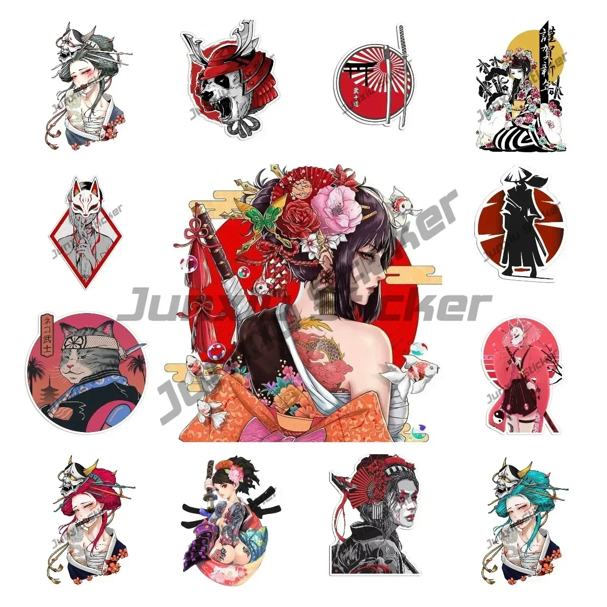 Creative Samurai Stickers for Japanese Female Samurai Car Stickers Vinyl Waterproof Funny Decal Motorcycle Trunk Camper Decals