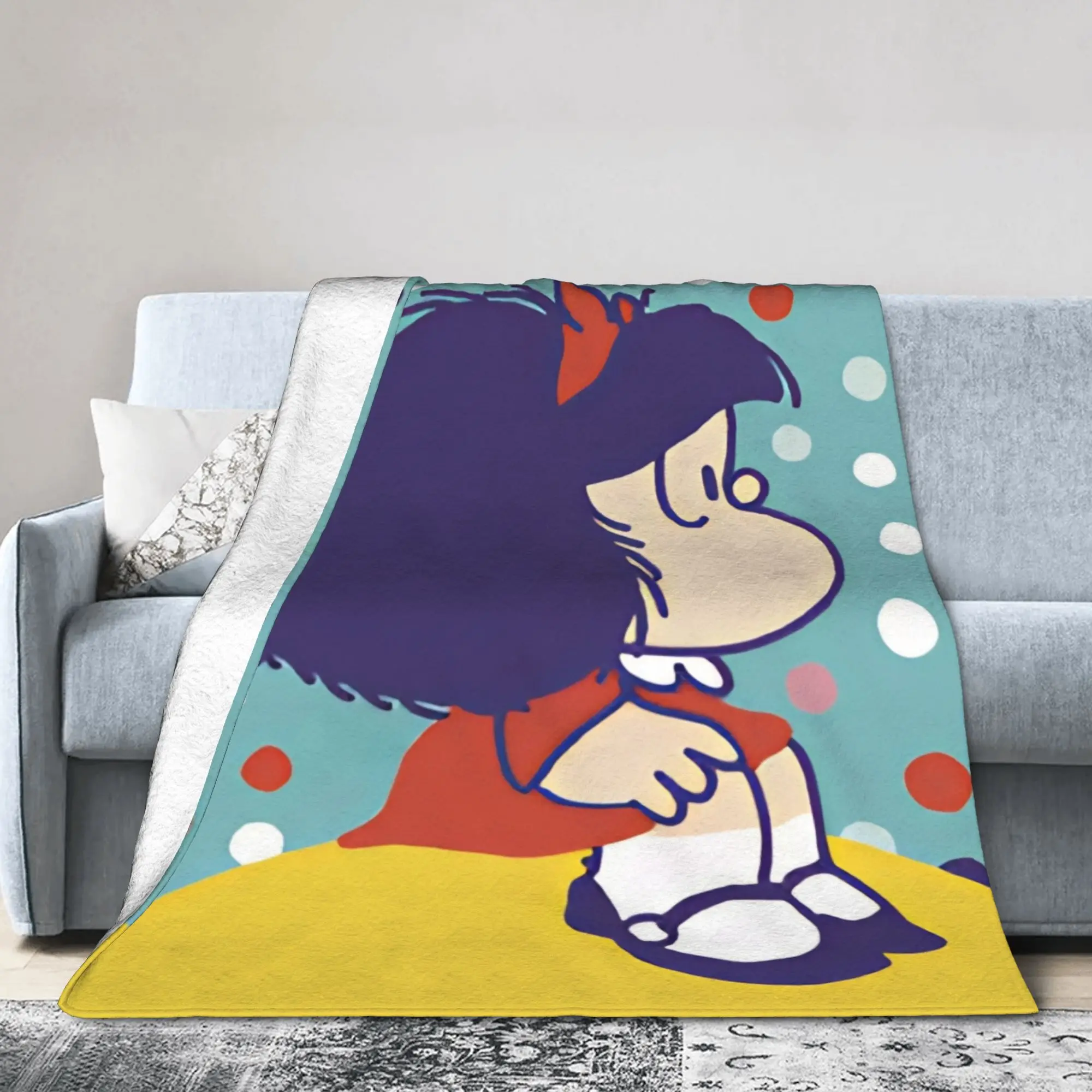 Mafaldas Polka Dot Cartoon Blankets Velvet  Super Warm Throw Blankets for Outdoor Travel Bedspread